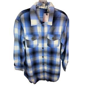 NEW HAPPILY GREY Plaid Button-Down Shirt Blue Black White— Women’s Medium